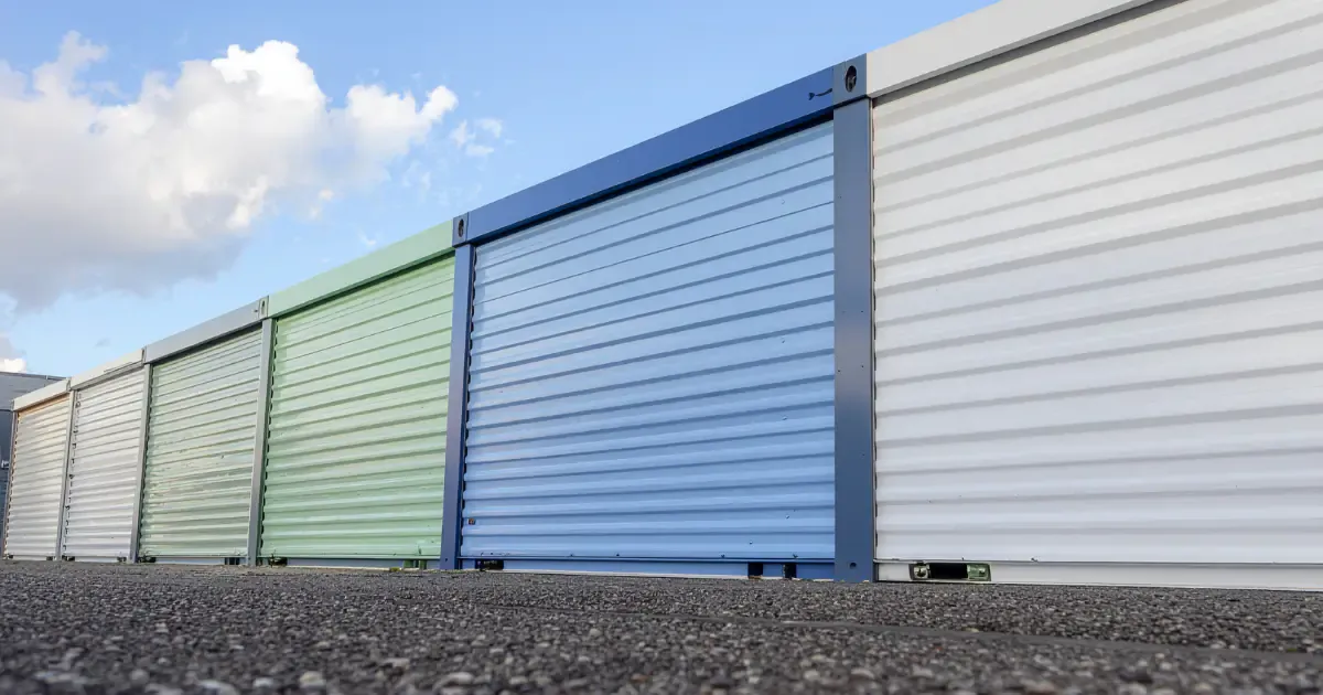 row of colourful storage units