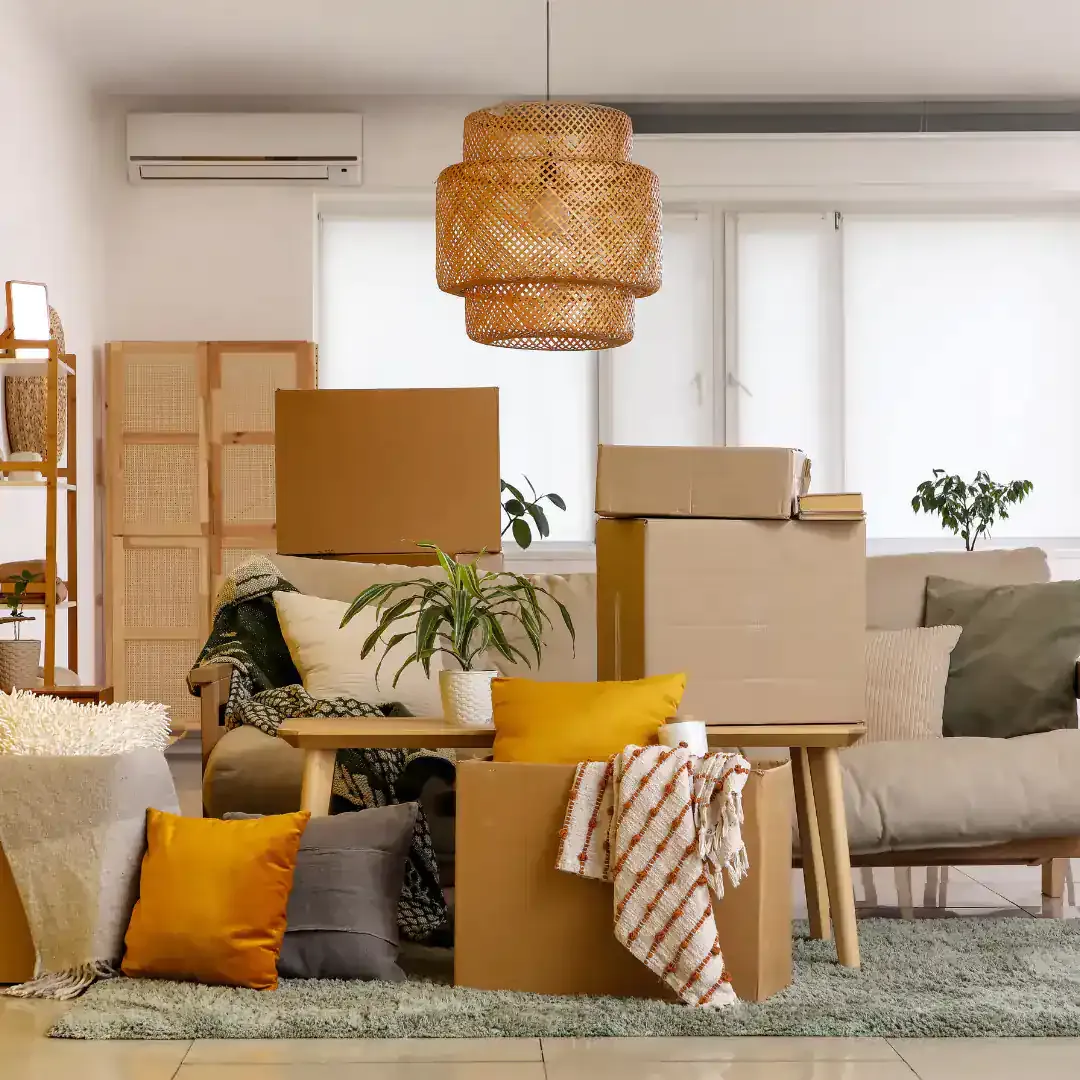 home with moving boxes
